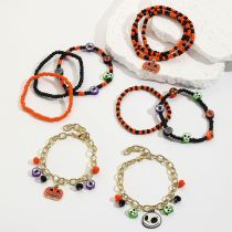 Halloween Rice Pearl Orange Pumpkin Skull Pendant Bracelet
