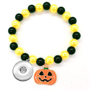Halloween Handmade Beaded Pumpkin Ghost Orange Elastic Bracelet fit 20MM  Snaps button jewelry wholesale