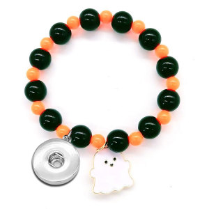 Halloween Handmade Beaded Pumpkin Ghost Orange Elastic Bracelet fit 20MM  Snaps button jewelry wholesale