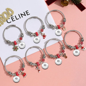 Stainless steel Christmas pendant with adjustable beaded bracelet fit 20MM  Snaps button jewelry wholesale