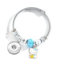 Stainless steel KT pendant adjustable beaded bracelet fit 20MM  Snaps button jewelry wholesale