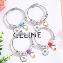 Stainless steel KT pendant adjustable beaded bracelet fit 20MM  Snaps button jewelry wholesale