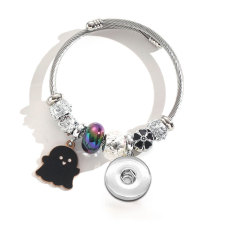 Stainless steel Halloween pumpkin ghost pendant with adjustable beaded bracelet fit 20MM  Snaps button jewelry wholesale