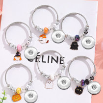 Stainless steel Halloween pumpkin ghost pendant with adjustable beaded bracelet fit 20MM  Snaps button jewelry wholesale