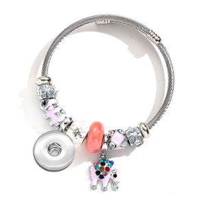 Stainless steel elephant pendant adjustable beaded bracelet fit 20MM  Snaps button jewelry wholesale