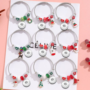 Stainless steel Christmas pendant with adjustable beaded bracelet fit 20MM  Snaps button jewelry wholesale