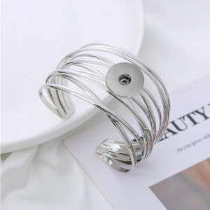 Metal bracelet with open cut multi-layer bangle and mesh punk fit 20MM Snaps button jewelry wholesale