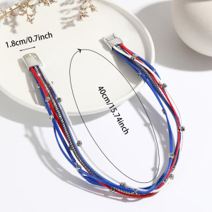 American National Color Bohemian Multi Strap Bracelet Fashion Woven Magnetic Buckle Bracelet with Diamond Bracelet