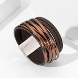 PU multi-layer leather woven bracelet with sequins interspersed design magnetic buckle bracelet
