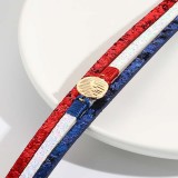 Red, white, and blue color matching circular hand wound sequins PU magnetic buckle bracelet