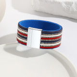 Red, white, blue color matching bracelet, water diamond chain, handcrafted leather magnetic buckle bracelet