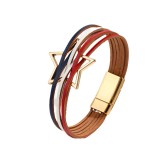 National Flag Red, White, and Blue PU Five Point Star Magnetic Snap Bracelet