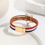 National Flag Red, White, and Blue PU Five Point Star Magnetic Snap Bracelet