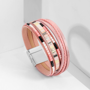 Bohemian bracelet hand-woven leather alloy magnetic buckle bracelet