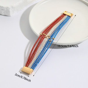 US Flag Color Matching Leather Bracelet Copper Bead Rivet PU Leather Magnetic Buckle Bracelet