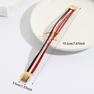 National Flag Red, White, and Blue PU Five Point Star Magnetic Snap Bracelet