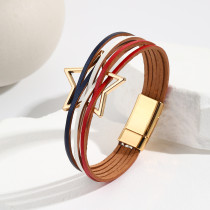 National Flag Red, White, and Blue PU Five Point Star Magnetic Snap Bracelet