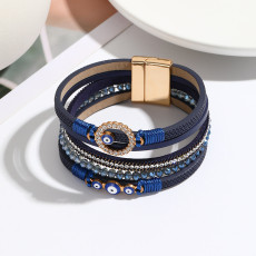 Bohemian Bracelet Handwoven Eyes Leather Alloy Magnetic Buckle Bracelet