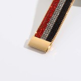 Red, white, blue color matching bracelet, water diamond chain, handcrafted leather magnetic buckle bracelet