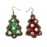 Christmas Sparkling Leather Earrings with Dotted Christmas Tree Holiday Earrings