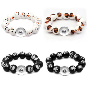 Halloween Ghost Pumpkin Christmas Wood Bead Elastic Bracelet fit  20MM Snaps button  wholesale
