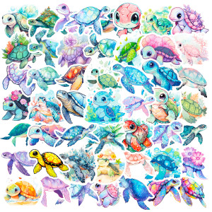 50 Blue Sea Turtle Decals Cartoon Turtle Graffiti Stickers Colorful Ocean Turtle DIY Scooter Waterproof Sticker