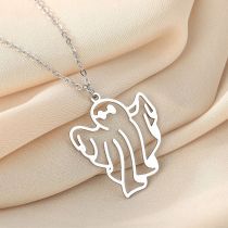 Stainless Steel Ghost Halloween Pendant with Hollow Out Design Necklace