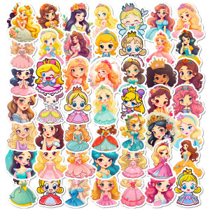 50 cartoon dresses, girl princess stickers, kindergarten children's toys, graffiti, girl beautiful princess waterproof stickers