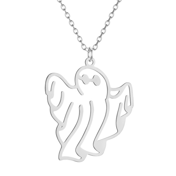 Stainless Steel Ghost Halloween Pendant with Hollow Out Design Necklace