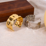 Stainless steel concave convex hammer pattern wide face bracelet