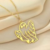 Stainless Steel Ghost Halloween Pendant with Hollow Out Design Necklace