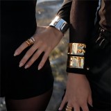 Stainless steel concave convex hammer pattern wide face bracelet