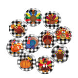 20MM Turkey Thanksgiving Print glass snap button charms