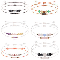 Stone Beaded Bracelet Set Amethyst Tiger Eye Pillar Stone Moonlight Crystal Couple Bracelet