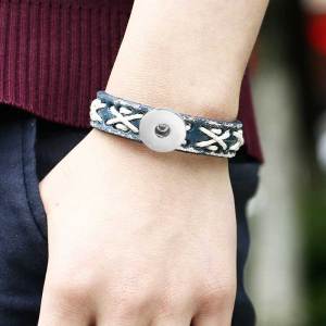 Simple retro woven cowhide bracelet fit 20MM Snaps button jewelry wholesale