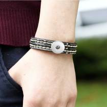 Simple retro woven cowhide bracelet fit 20MM Snaps button jewelry wholesale