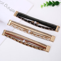 Bohemian PU bracelet mixed with pearl creative personalized leather bracelet