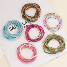 Bohemian crystal rice bead elastic multi-layer bracelet