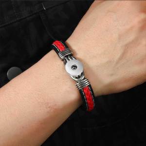 22.5CM Alloy magnet buckle leather woven bracelet fit 20MM Snaps button jewelry wholesale
