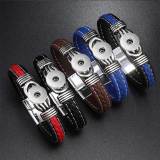 22.5CM Alloy magnet buckle leather woven bracelet fit 20MM Snaps button jewelry wholesale