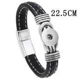 22.5CM Alloy magnet buckle leather woven bracelet fit 20MM Snaps button jewelry wholesale