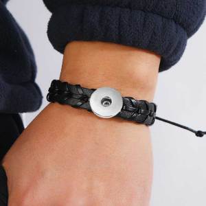 Imitation cowhide woven bracelet fit 20MM Snaps button jewelry wholesale