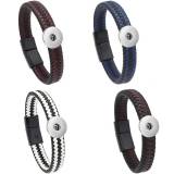 Braided leather magnet buckle bracelet fit 20MM Snaps button jewelry wholesale