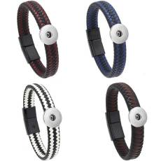 Braided leather magnet buckle bracelet fit 20MM Snaps button jewelry wholesale