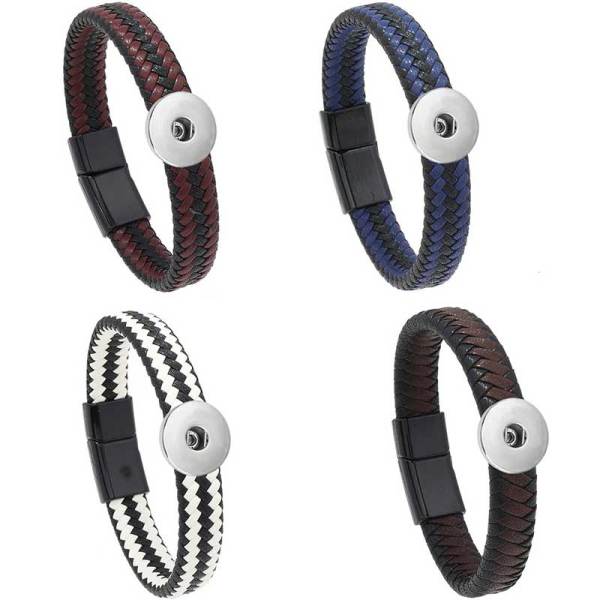 Braided leather magnet buckle bracelet fit 20MM Snaps button jewelry wholesale