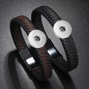 Braided leather magnet buckle bracelet fit 20MM Snaps button jewelry wholesale