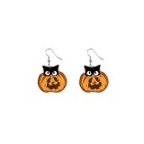 Halloween Terror Smiling Face Pumpkin Handheld Black Cat Candy Basket Wooden Earrings