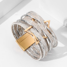 Christmas Halloween Bohemian style alloy magnet clasp twin star multi-layer leather bracelet