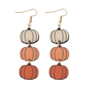 Three color pumpkin earrings Thanksgiving Double sided wooden earrings