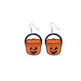Halloween Terror Smiling Face Pumpkin Handheld Black Cat Candy Basket Wooden Earrings